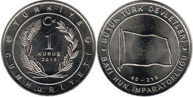 moneda Turquía 1 kurush 2015 Hunos occidentales