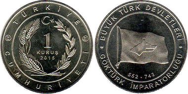 moneda Turquía 1 kurush 2015 Göktürks