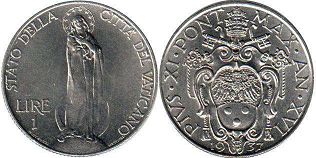 coin Vatican 1 lira 1937