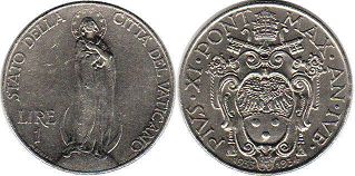 coin Vatican 1 lira 1933-34