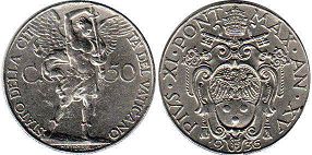 moneta Vatican 50 centesimi 1936