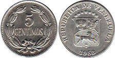 moneda Venezuela 5 centimes 1958