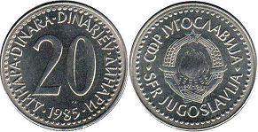 coin Yugoslavia 20 dinara 1985