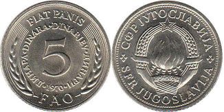 coin Yugoslavia 5 dinara 1970