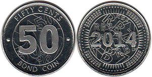coin Zimbabwe 50 cents 2014