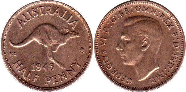 australian coin 1/2 penny 1943