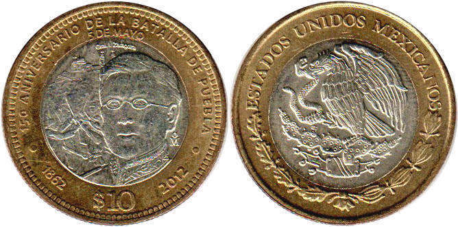 Mexican coin 10 pesos 2012 Batalla de Puebla