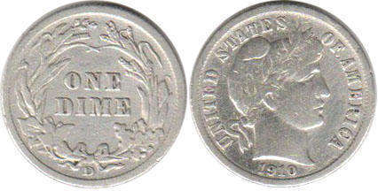 Moneda 1 Dime Barber Estados Unidos De Plata Año 1910 