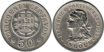 coin Angola 50 centavos 1928