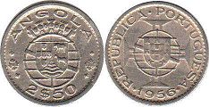 coin Angola 2$50 escudos 1956
