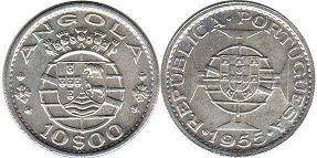 coin Angola 10$00 escudos 1955