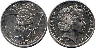 australian commemmorative coin 20 cents 2001