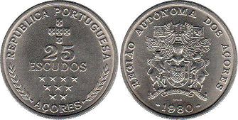 coin Azores 25 escudos 1980