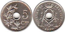 pièce Belgique 5 centimes 1920