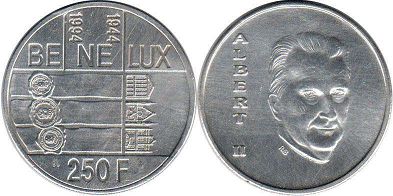 pièce Belgique 250 francs 1994