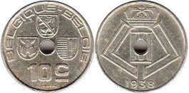 coin Belgium 10 centimes 1938