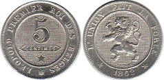 coin Belgium 5 centimes 1862