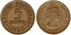 coin British Honduras 5 cents 1963