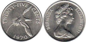 coin Bermuda 25 cents 1970