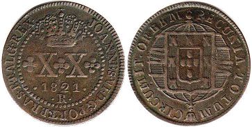 coin Brazil 20 reis 1821