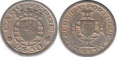 coin Cape Verde 2.5 escudos 1953