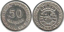 coin Cape Verde 50 centavos 1949