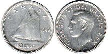 piece canadian old monnaie 10 cents 1949