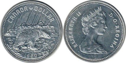 moneda canadiense conmemorativa 1 dólar 1980