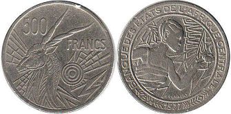 piece Central African States (CFA) 500 francs 1977