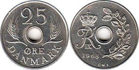 mynt Danmark 25 öre 1968