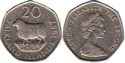 coin Falkland 20 pence 1987