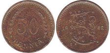 mynt Finland 50 pennia 1942