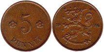 mynt Finland 5 pennia 1936
