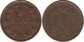 mynt Finland 10 pennia 1916