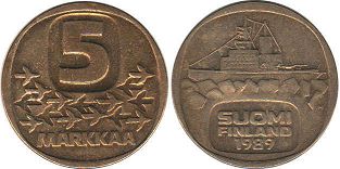 mynt Finland 5 markkaa 1989