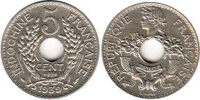 piece Française Indochina 5 cents 1939