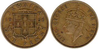 coin Jamaica 1 penny 1950
