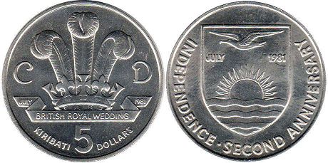 coin Kiribati 5 dollars 1981