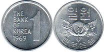 동전 한국 1 원의 1969