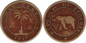 coin Liberia 1 cent 1937
