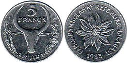coin Madagascar 5 francs 1983