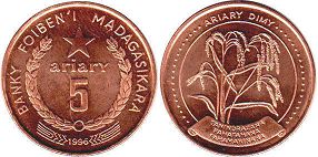 coin Madagascar 5 ariari 1996