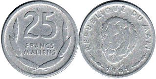 piece Mali 25 francs 1961