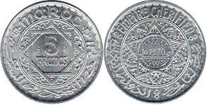 coin Morocco 5 francs 1951