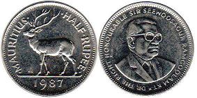 coin Mauritius 1/2 rupee 1987