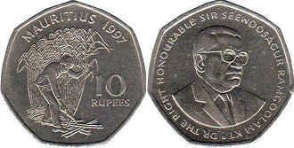 coin Mauritius 10 rupees 1997
