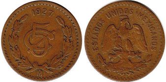 moneda Mexico 5 centavos 1927