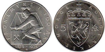 coin Norway 5 kroner 1975