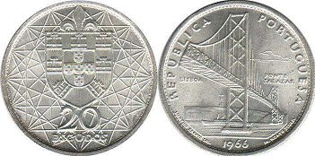 coin Portugal 20 escudos 1966