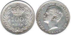 coin Portugal 100 reis 1910